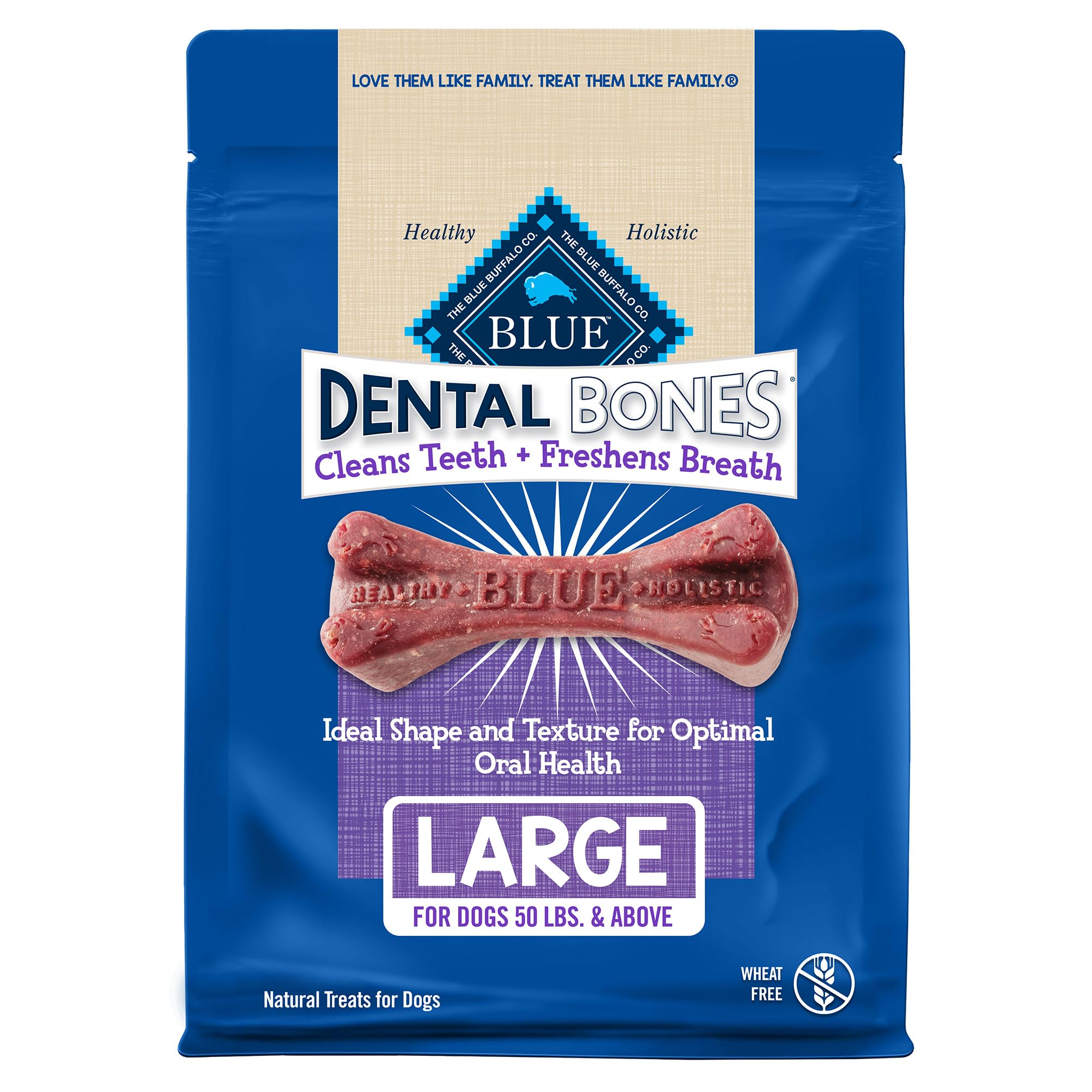 Blue Buffalo Dental Bones for Large Dogs 50 lbs. & Above, Daily Dental Dog Treats, Cleans Teeth & Freshens Breath, 27-oz. (17 Bones)