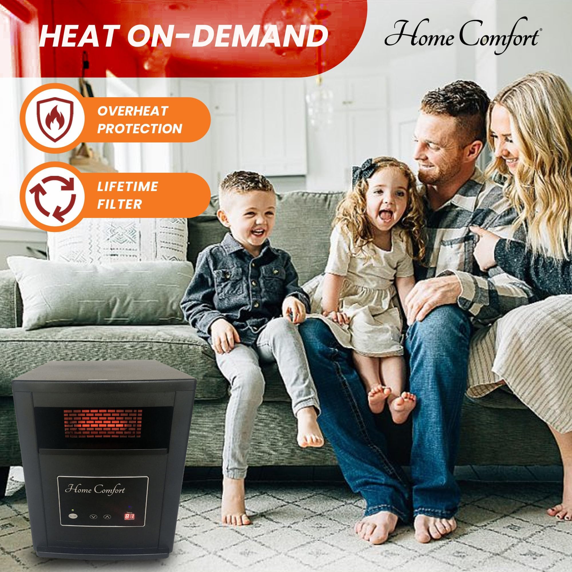 Home Comfort 1500w Infrared Heater - Energy Efficient Space Heater for Year-Round Indoor Warmth, With Thermostat and Remote Control, Portable Warmer for Bedroom, Living and Large Spaces - Black, 1500W