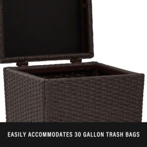 Crosley Furniture Palm Harbor Resin Wicker Outdoor Trash Can With Lid for Backyard, Patio, Deck, Balcony, Brown