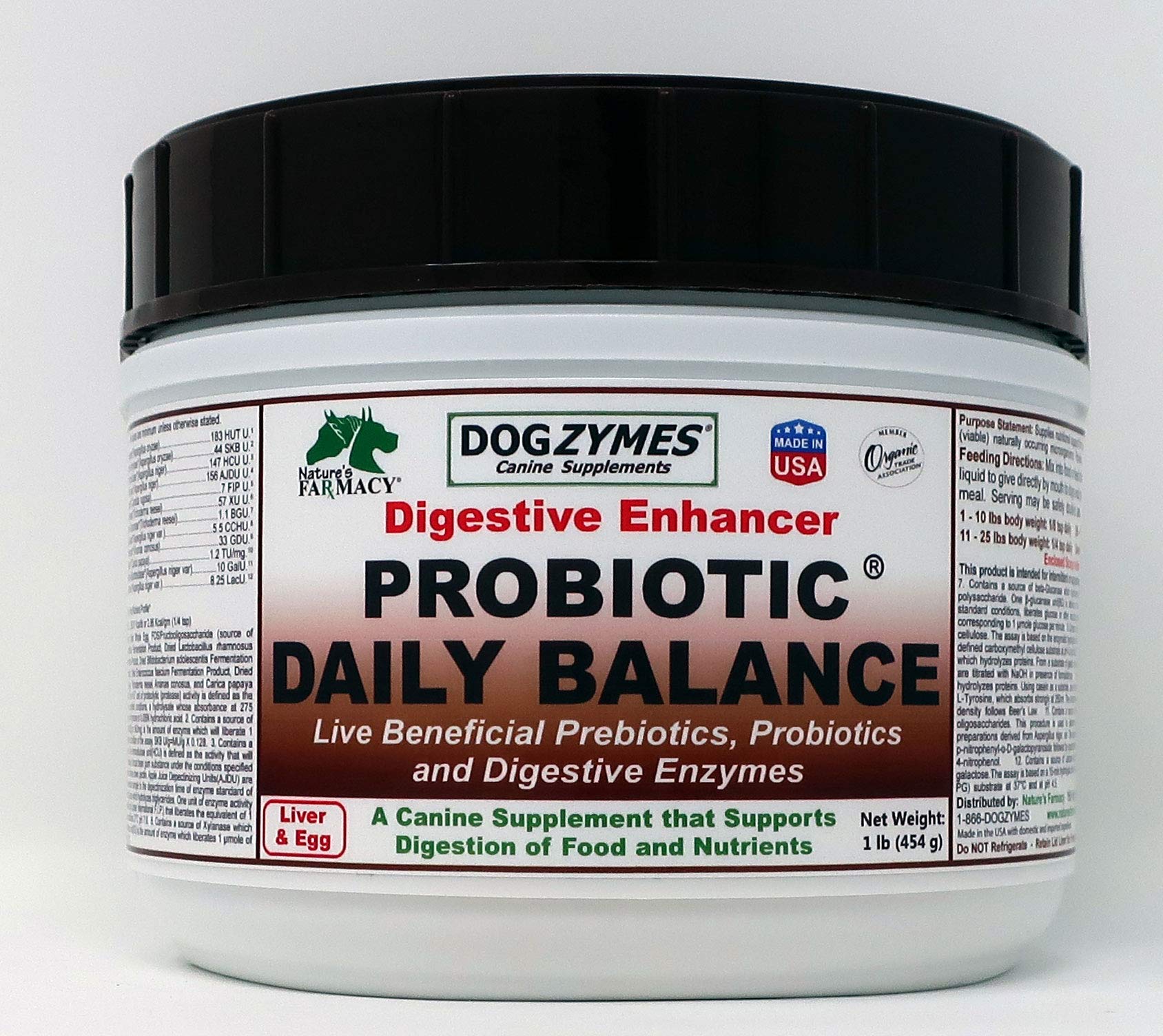 Dogzymes Probiotic Daily Balance - Supplies Nutritional Support and Live microorganisms for intestinal Well-Being as Well as enzymes for Proper Digestion. Liver and Egg Base. (1 Pound)