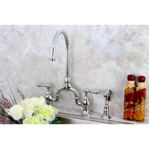 Kingston Brass KS7791ALBS English Country Bridge Kitchen Faucet, Polished Chrome, 13.5 x 7.75 x 16.81