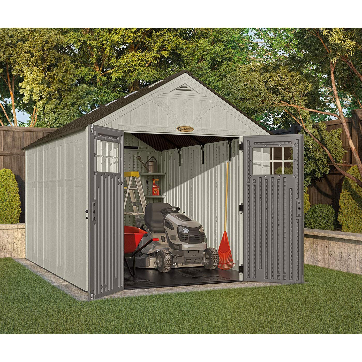 Suncast 8' x 13' Heavy-Duty Resin Tremont Storage Shed, Sand