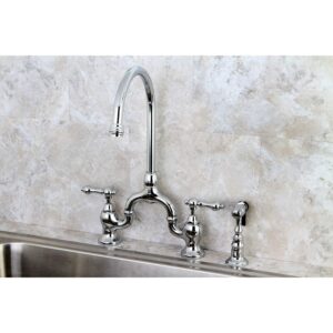 Kingston Brass KS7791ALBS English Country Bridge Kitchen Faucet, Polished Chrome, 13.5 x 7.75 x 16.81