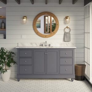 kitchen bath collection bella 60-inch single bathroom vanity (carrara/white): includes white cabinet with authentic italian carrara marble countertop and white ceramic sink