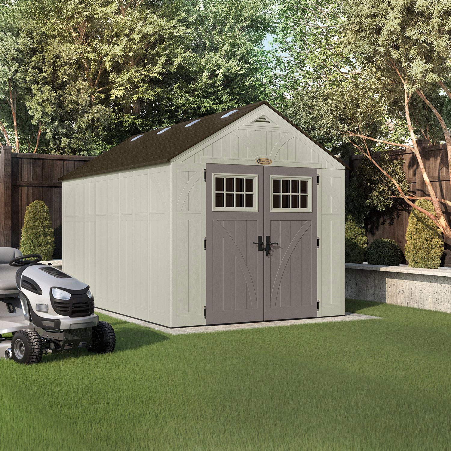 Suncast 8' x 13' Heavy-Duty Resin Tremont Storage Shed, Sand