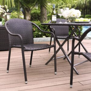 Crosley Furniture Palm Harbor 4-Piece Stackable Outdoor Chair Set, Wicker Patio Chairs for Dining, Porch, Brown