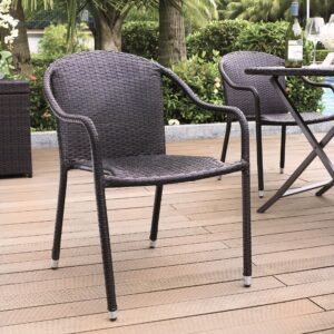 Crosley Furniture Palm Harbor 4-Piece Stackable Outdoor Chair Set, Wicker Patio Chairs for Dining, Porch, Brown