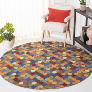 safavieh soho collection area rug - 8' round, multi, handmade abstract wool, ideal for high traffic areas in living room, bedroom (soh922a)