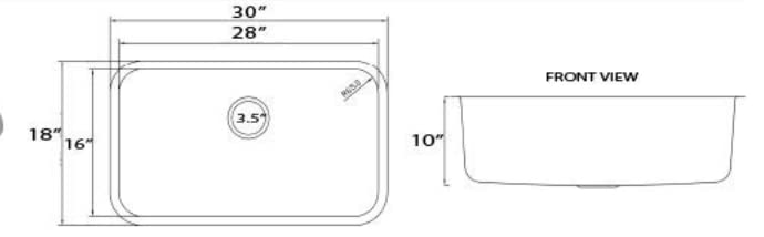 Nantucket Sinks NS3018-10-16 30" Large Rectangle, Stainless Steel Undermount Kitchen Sink