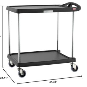 Metro MY2030-24BL myCart Series Premium Plastic Utility Cart with 2 Impact Resistant Polymer Shelves, Black, 23.4" W x 34.4" L x 35.5" H