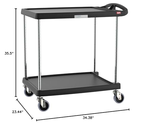 Metro MY2030-24BL myCart Series Premium Plastic Utility Cart with 2 Impact Resistant Polymer Shelves, Black, 23.4" W x 34.4" L x 35.5" H