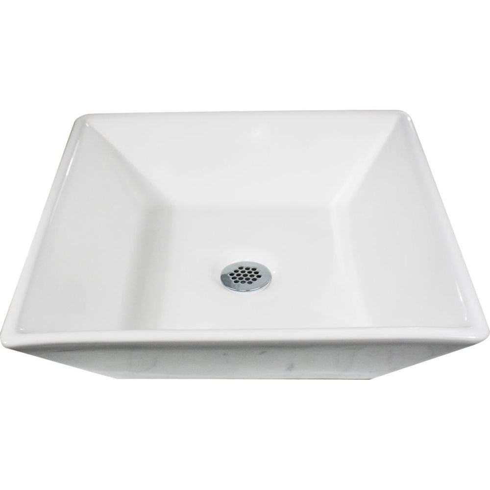 Nantucket Sinks NSV109 16-Inch Square Ceramic Vessel Pyramid Vanity Bathroom Sink, White