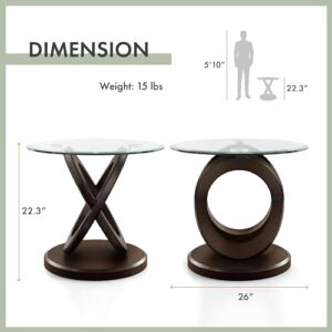 Furniture of America Xenda Modern Oval Glass Top X-Shaped Base for Living Room, Bedroom, Home Office, 26-inch, End Table - Brown