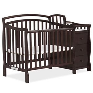 dream on me casco 3-in-1 mini crib and changing table in espresso, convertible crib, made of pinewood, three position adjustable mattress height settings