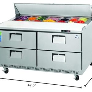 Everest Refrigeration EPBNR2-D4 47.5" Two-Door Four Drawer Back Mount Sandwich Prep Table, 13-Cubic Feet, NSF