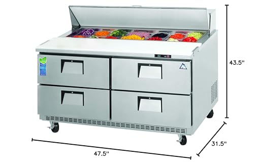 Everest Refrigeration EPBNR2-D4 47.5" Two-Door Four Drawer Back Mount Sandwich Prep Table, 13-Cubic Feet, NSF