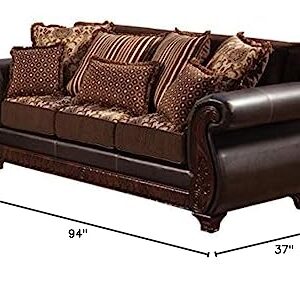 Furniture of America Esmeralda Fabric and Leatherette Sofa, Dark Brown Finish