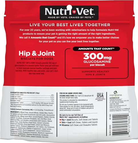 Nutri-Vet Hip & Joint Biscuits for Dogs | Tasty Dog Glucosamine Treat & Dog Joint Supplement | LARGE Biscuit with 500mg Glucosamine | 4 LB Bag