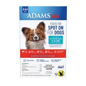 adams plus flea and tick spot on for dogs, small dog flea treatment, 5-14 pounds, 3 month supply