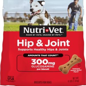 Nutri-Vet Hip & Joint Biscuits for Dogs | Tasty Dog Glucosamine Treat & Dog Joint Supplement | LARGE Biscuit with 500mg Glucosamine | 4 LB Bag