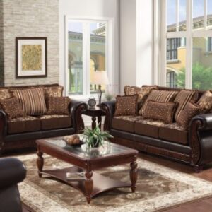 Furniture of America Esmeralda Fabric and Leatherette Sofa, Dark Brown Finish