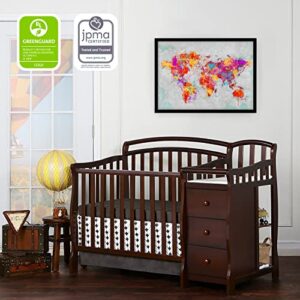 Dream On Me Casco 3-In-1 Mini Crib And Changing Table In Espresso, Convertible Crib, Made Of Pinewood, Three Position Adjustable Mattress Height Settings