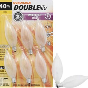 SYLVANIA Double Life Incandescent Light Bulb, B10, 40W, Dimmable, Candelabra Base, 285 Lumens, Frosted - 6 Count (Pack of 1) (15323)