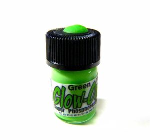 glow-on green, green day color and green night glow, gun night sights paint. small 2.3 ml vial. concentrated, bright, long lasting glow.