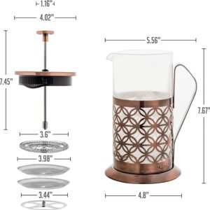 OVENTE French Press Coffee Maker 34 Ounce, 4 Filter Stainless Steel Filter Plunger System & Durable Borosilicate Heat Resistant Glass with Free Scoop, Perfect for Hot & Cold Brew, Copper FSF34C