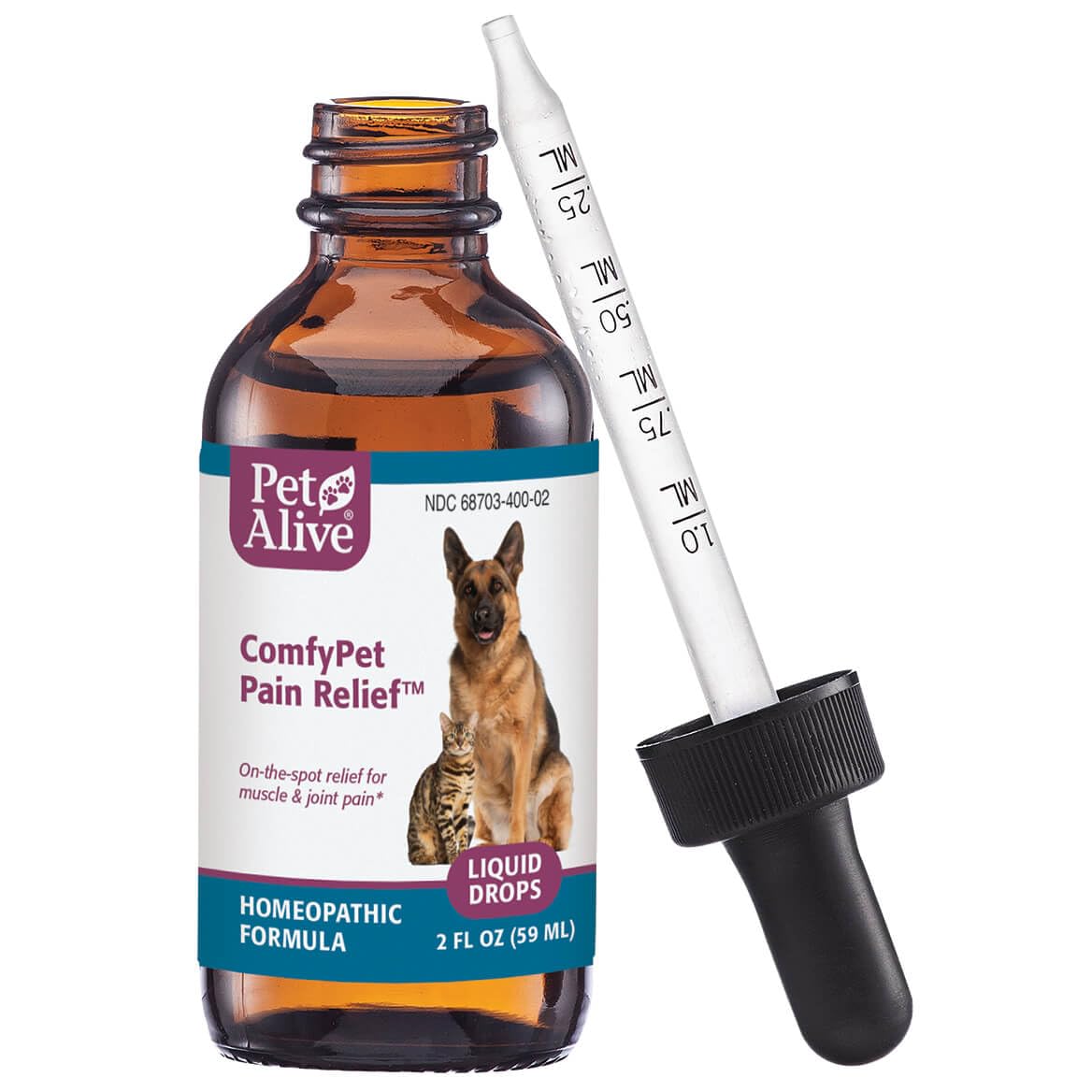 PetAlive ComfyPet Pain Relief - Natural Homeopathic Formula for Minor Aches and Pains in Dogs and Cats - Temporarily Reduces Minor Discomfort in The Muscles and Joints - 59 mL