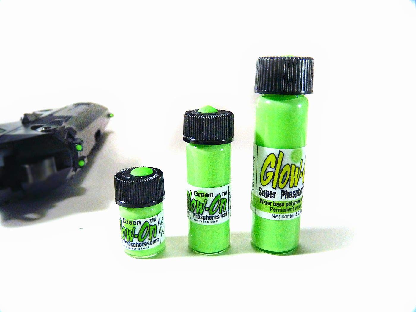 Glow-On Green, Green Day Color and Green Night Glow, Gun Night Sights Paint. Small 2.3 ml vial. Concentrated, Bright, Long Lasting Glow.