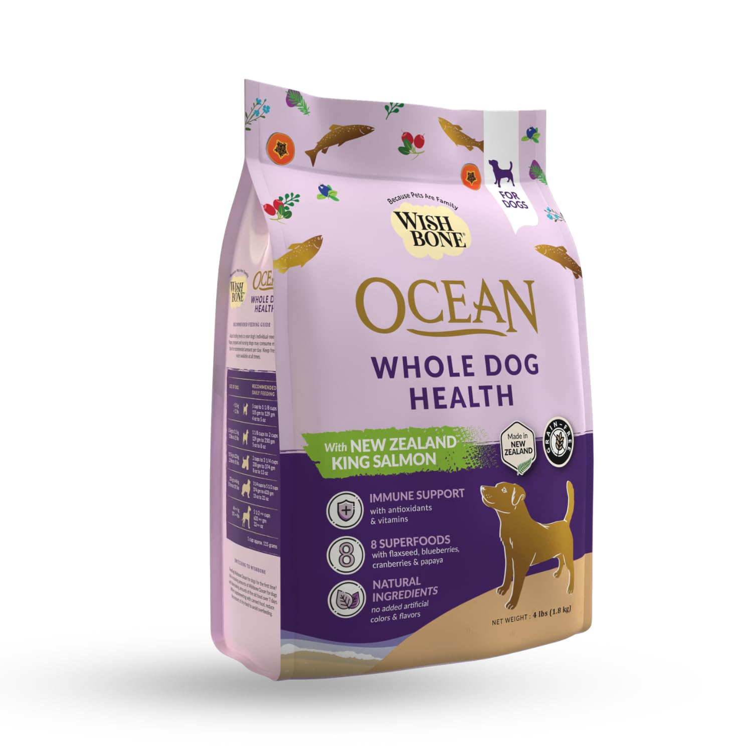 Wishbone Ocean New Zealand King Salmon Dry Dog Food, Gluten-Free, Grain-Free Recipe for Overall Pet Health - 4 lb