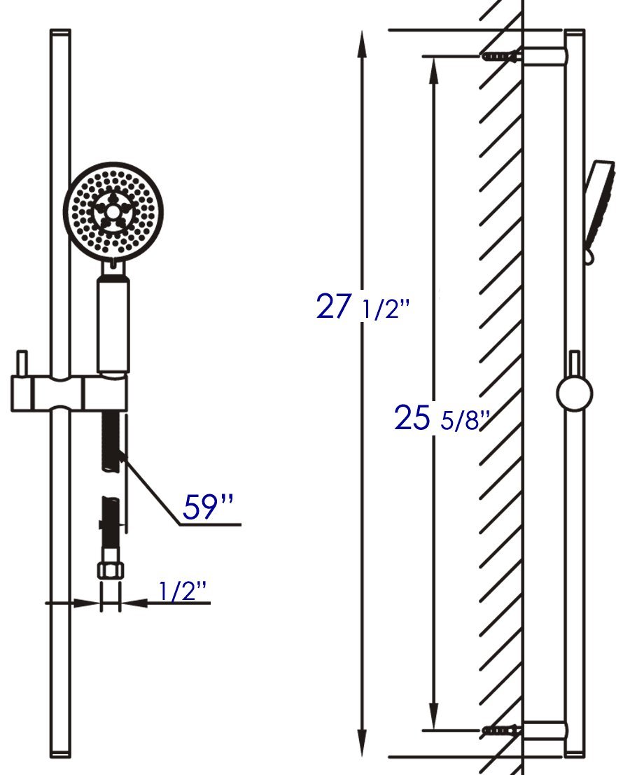 ALFI brand AB7938 Sliding Rail Hand Held Shower Head Set with Hose, Polished Chrome