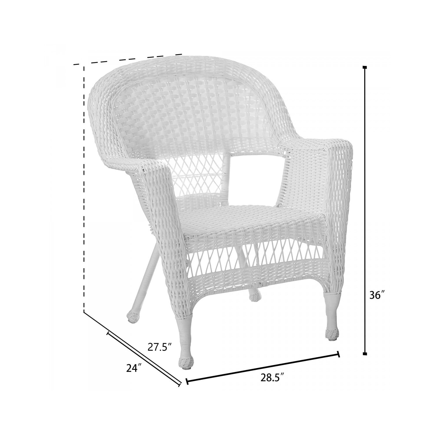 Jeco White Wicker Chair with Green Cushion