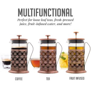 OVENTE French Press Coffee Maker 34 Ounce, 4 Filter Stainless Steel Filter Plunger System & Durable Borosilicate Heat Resistant Glass with Free Scoop, Perfect for Hot & Cold Brew, Copper FSF34C