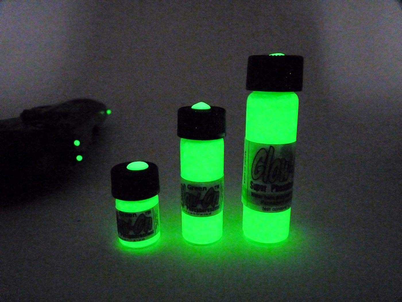 Glow-On Green, Green Day Color and Green Night Glow, Gun Night Sights Paint. Small 2.3 ml vial. Concentrated, Bright, Long Lasting Glow.