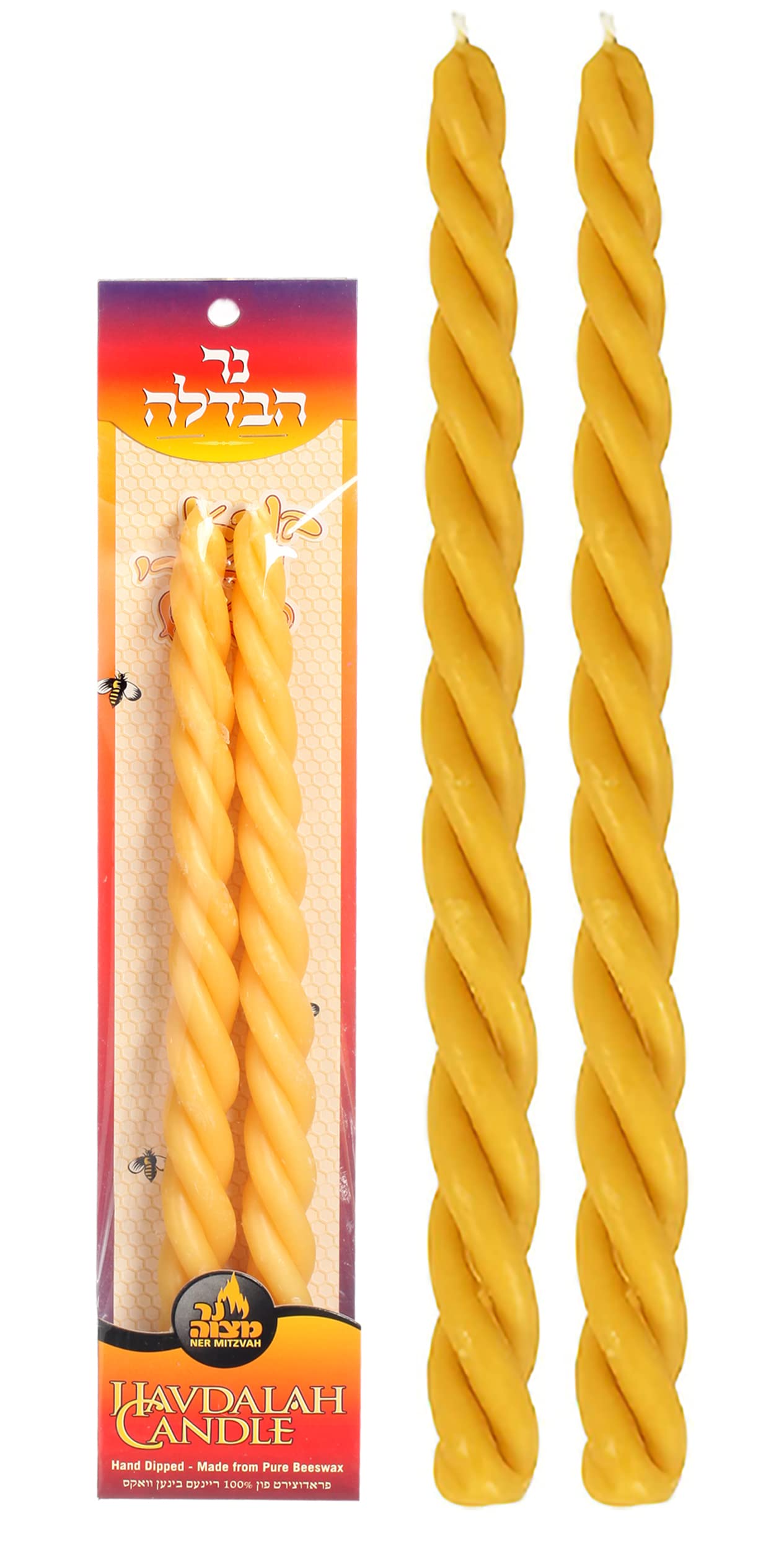 Ner Mitzvah Braided Beeswax Havdalah Candle - 2 Pack - 10" Hand Dipped Bees Wax Braided Candle - Thick Round Twist Braid - Shabbat Judaica Gift