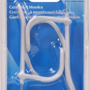 Hardware Essentials 852897 Wire Coat and Hat Hook White Vinyl -2 Pack