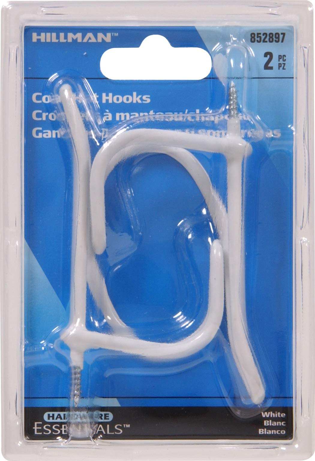 Hardware Essentials 852897 Wire Coat and Hat Hook White Vinyl -2 Pack