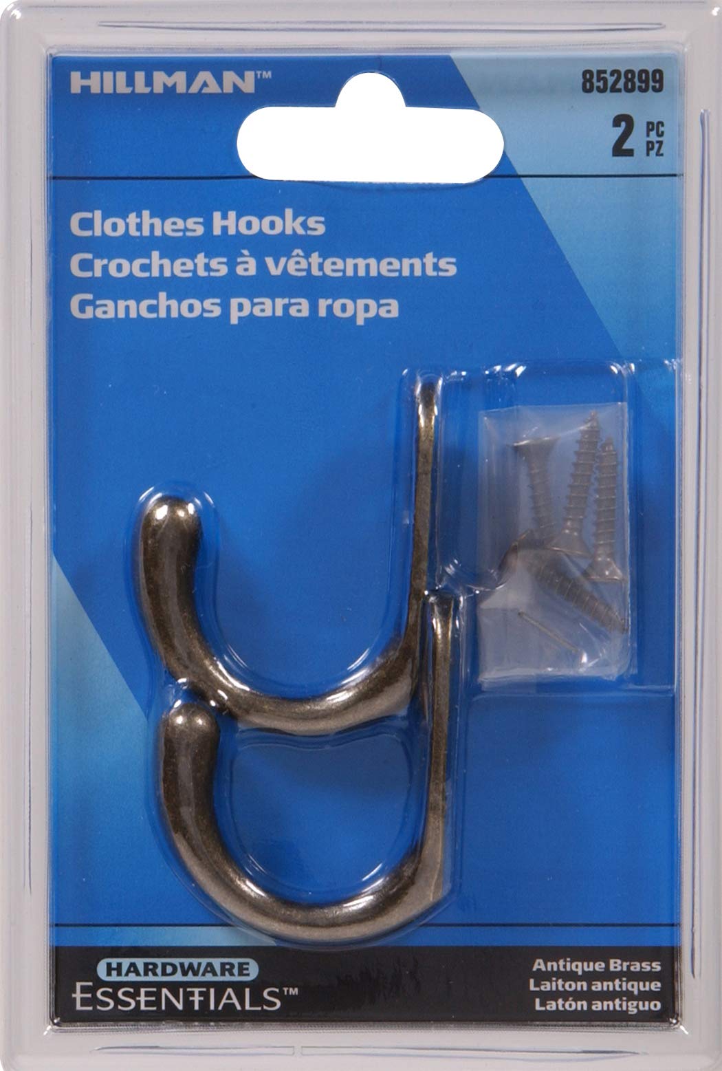 Hardware Essentials 852899 Clothes Hooks Antique Brass -2 Pack