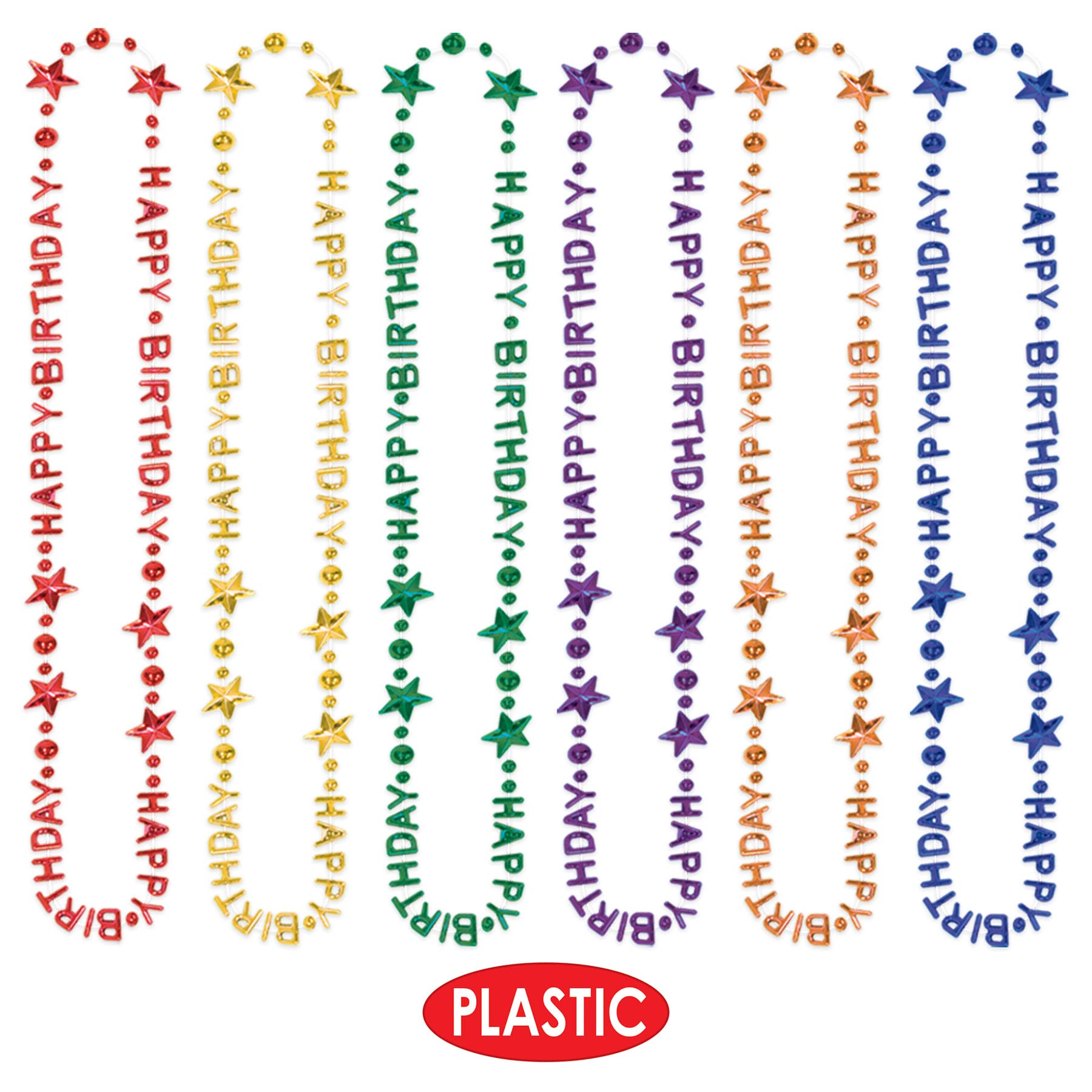 Beistle 12 Piece Colorful Plastic Happy Birthday Necklaces Party Favors, 36", Multicolored