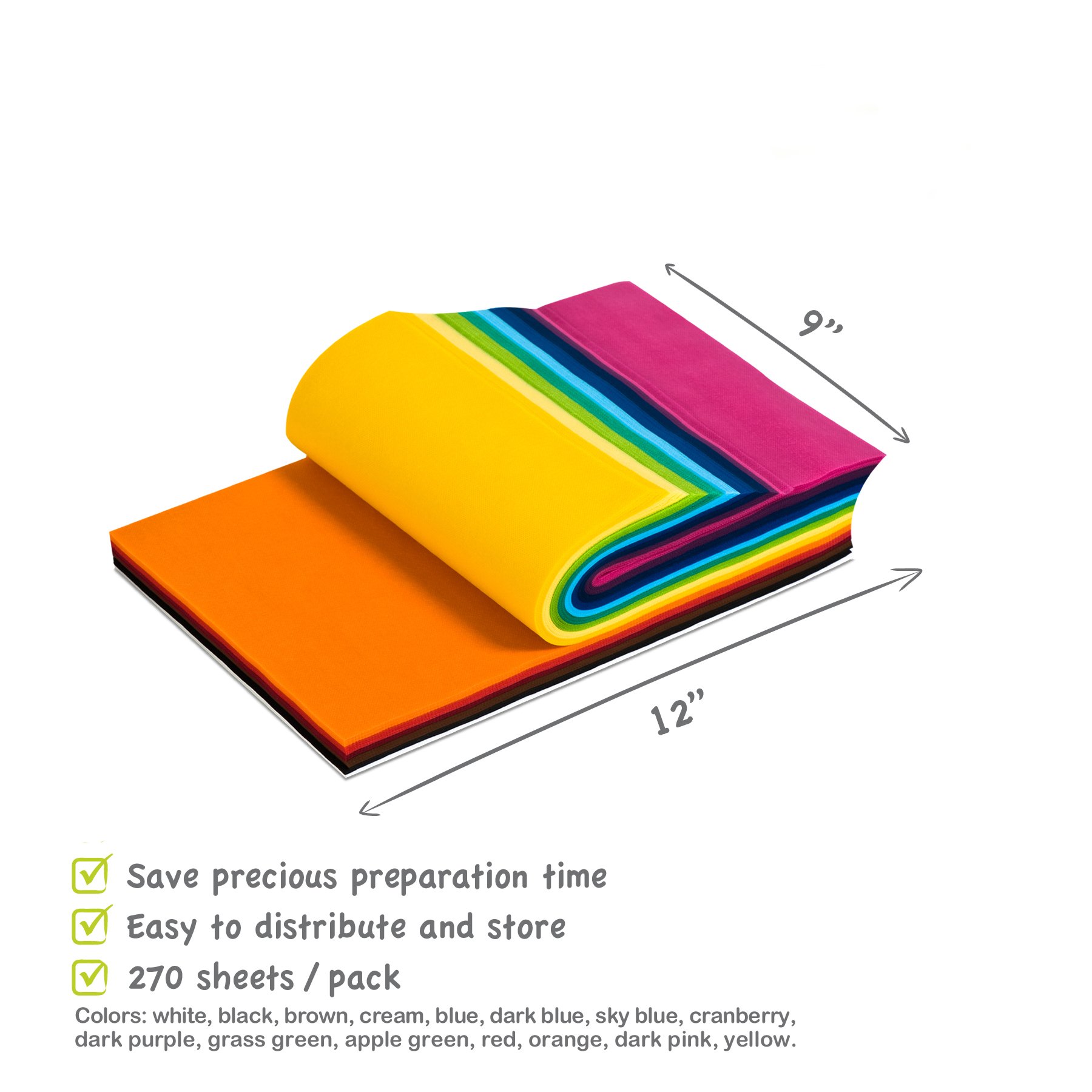 Smart-Fab Fabric Weatherproof Cut Sheet, 9 x 12 Inches, Assorted Color, Pack of 270