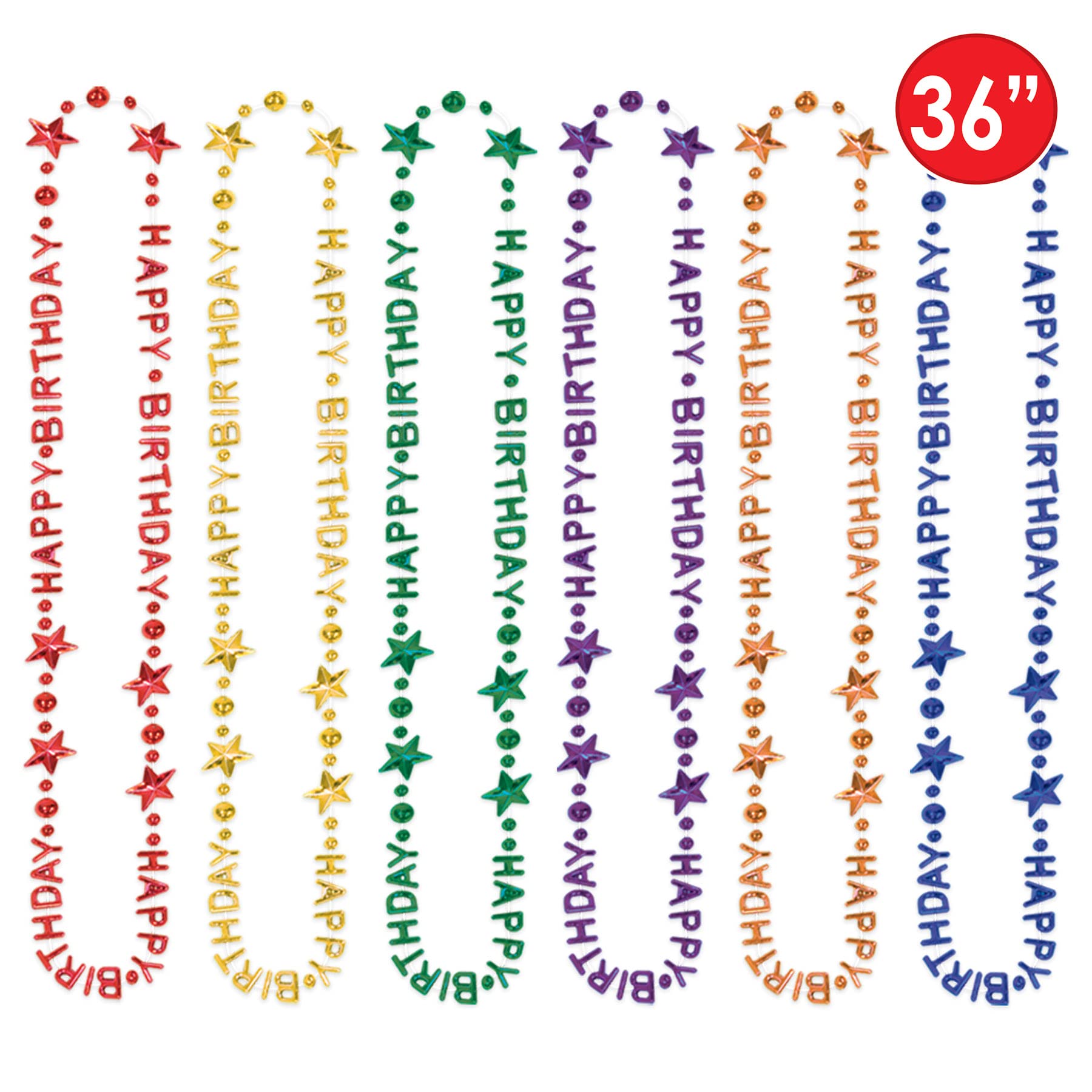 Beistle 12 Piece Colorful Plastic Happy Birthday Necklaces Party Favors, 36", Multicolored