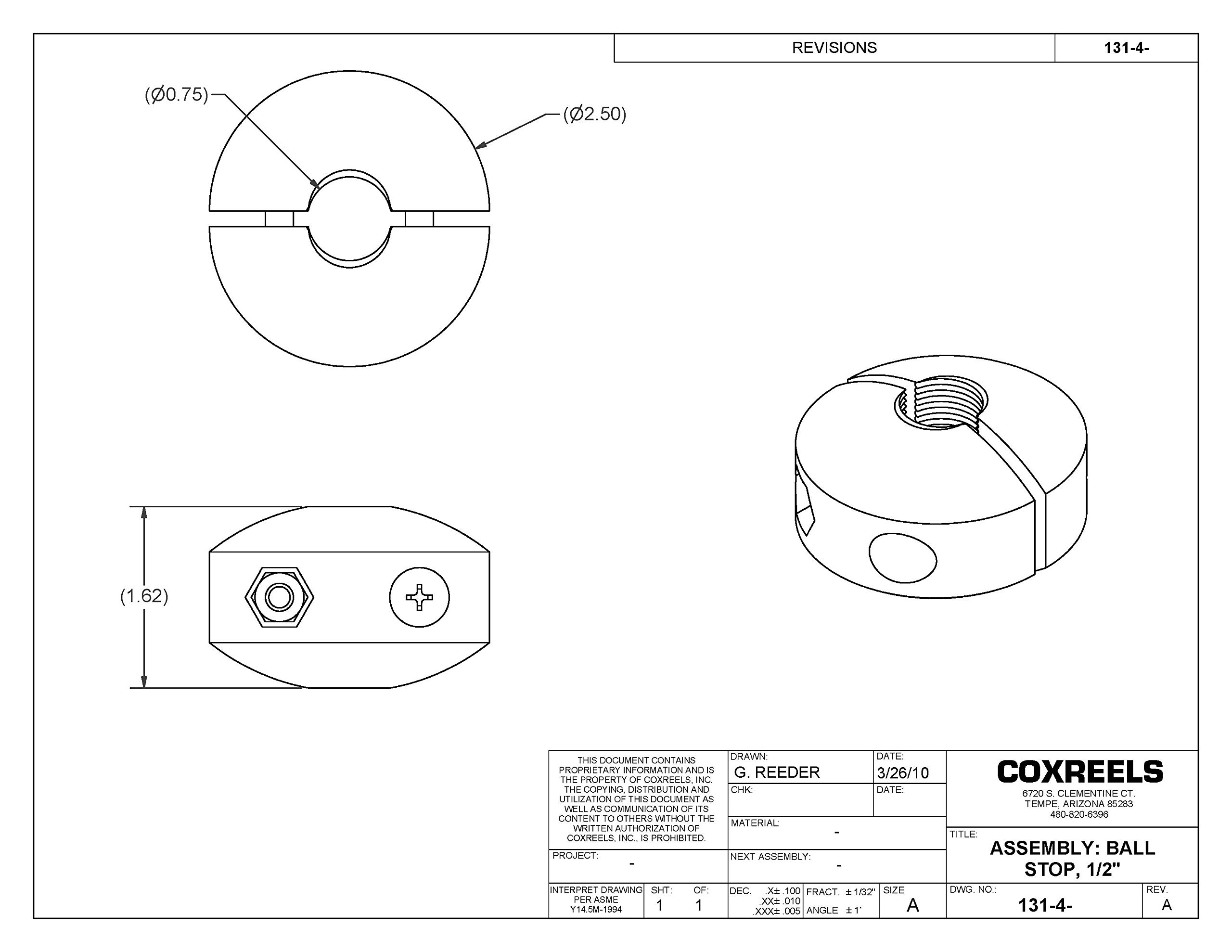 COXREELS 131-4 Ball Stop for Spring Driven Reel, fits 1/2" Hose, 2-1/2” OD x 3/4” ID