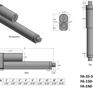 Firgelli Automations 3" Stroke Light Duty Linear Actuator 200 lbs Force