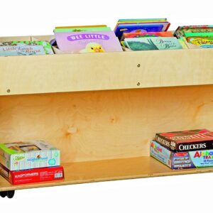 Contender 8 Section Top Sided Mobile Book Organizer with Side Easel For Toddlers, Bookcase for Home, Classroom, Daycare, Montessori Shelf in Natural Finish