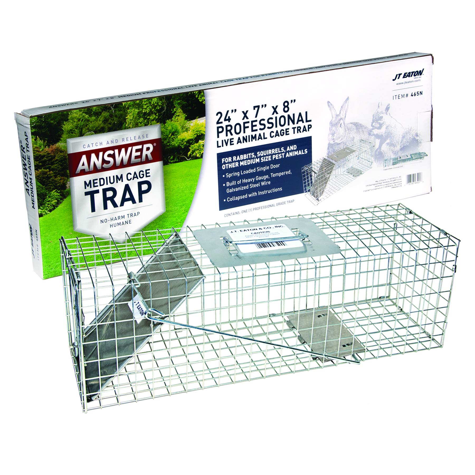 JT Eaton Answer® for Squirrels, Rabbits & Other Medium Pests, 24" x 7" x 8" Professional Live Animal Trap