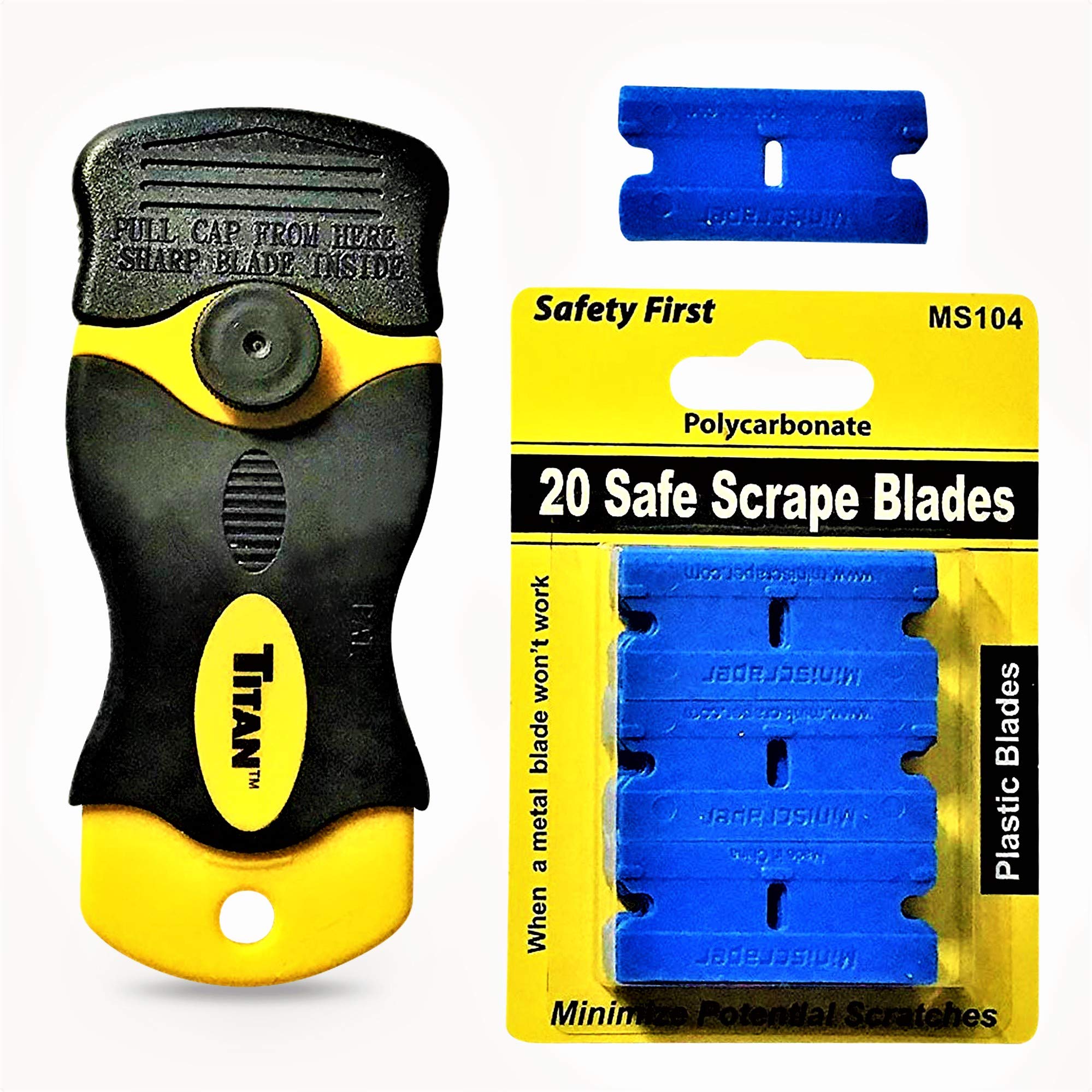 Titan Mini Scraper(Original) with 20 Poly Carbonate Double Edged Plastic Blades