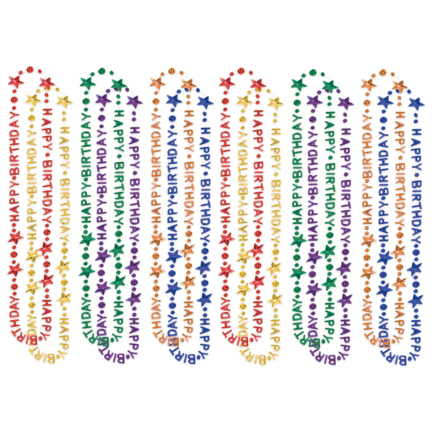 Beistle 12 Piece Colorful Plastic Happy Birthday Necklaces Party Favors, 36", Multicolored