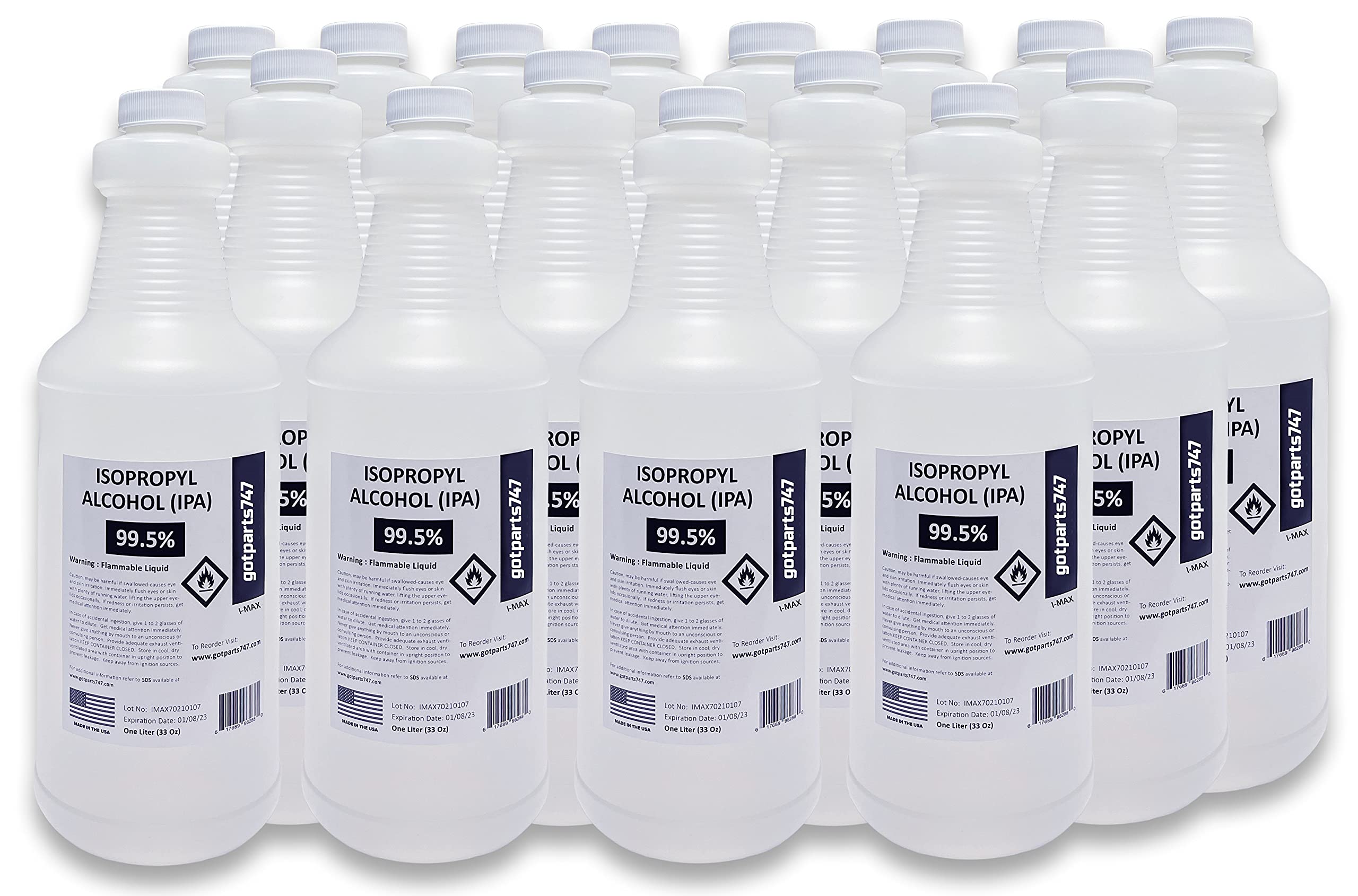 16 x 1000ml Isopropyl Alcohol 99.5% USP Grade - 16 Liters of High Purity IPA - Made in The USA